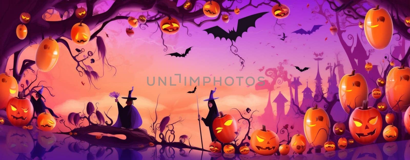 moon autumn party background witch halloween horror night evil black holiday. Generative AI. by Vichizh