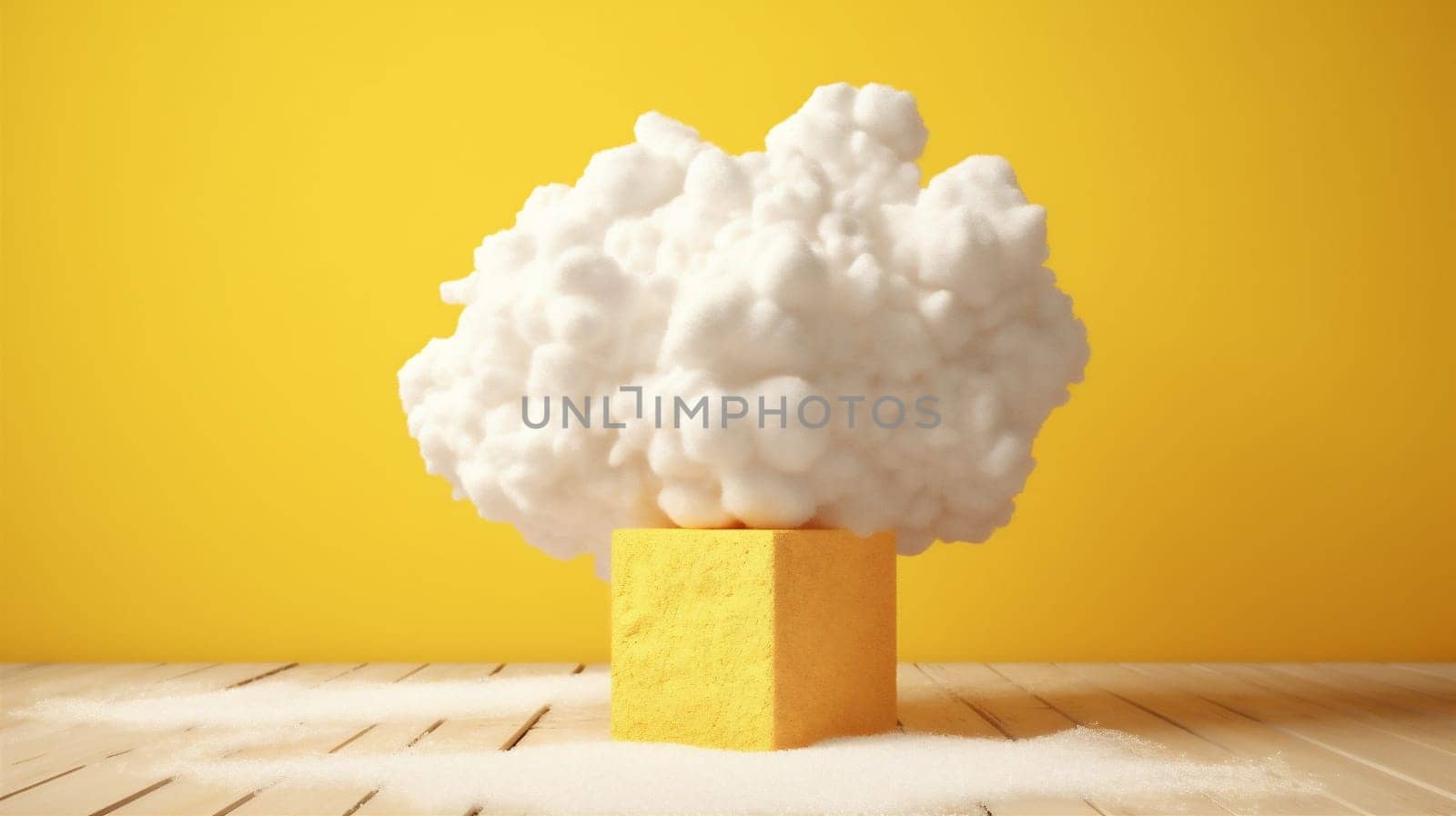 stage room abstract yellow empty showcase cylinder cloud pedestal minimal. Generative AI. by Vichizh