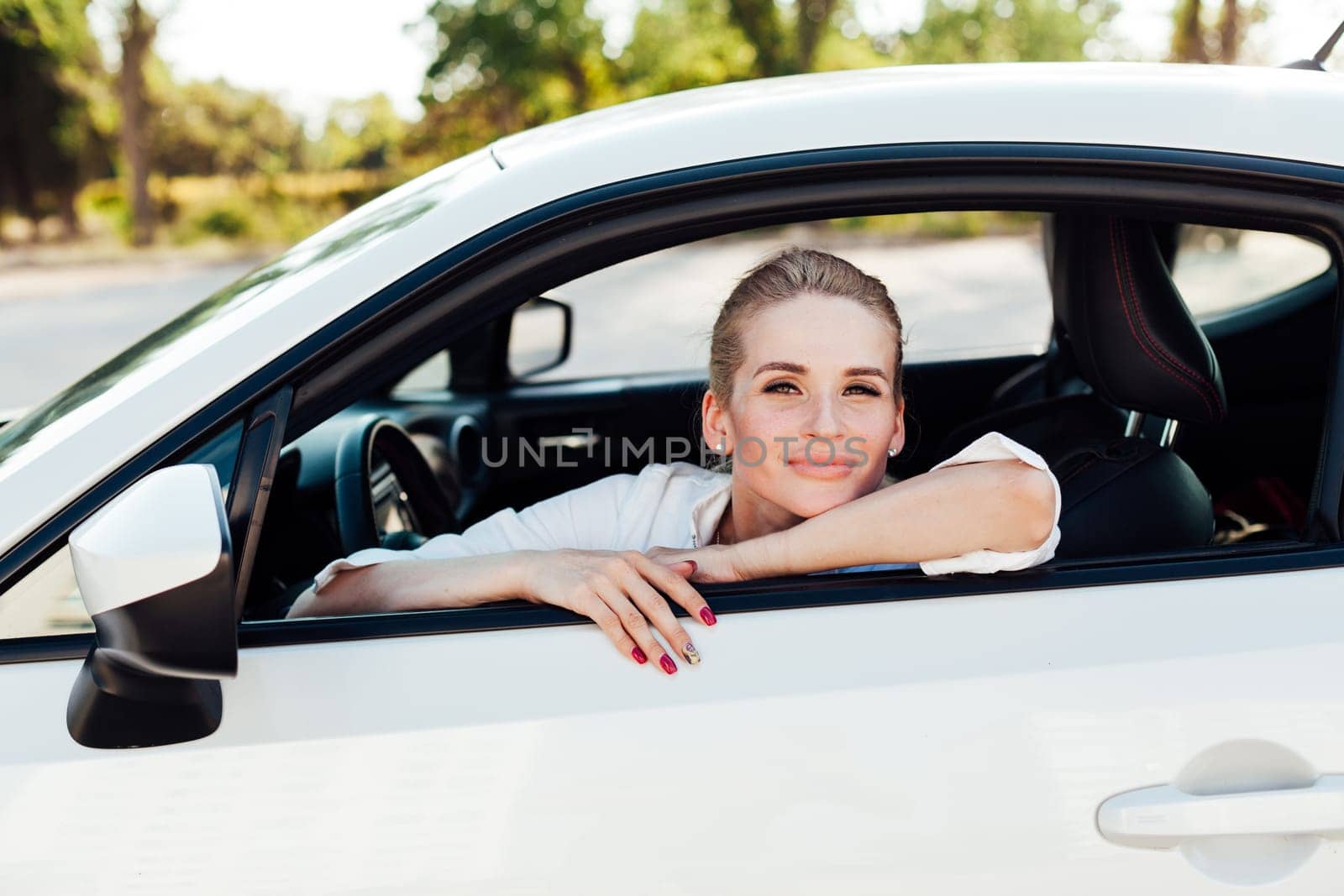 woman sitting in car travel driver transport by Simakov