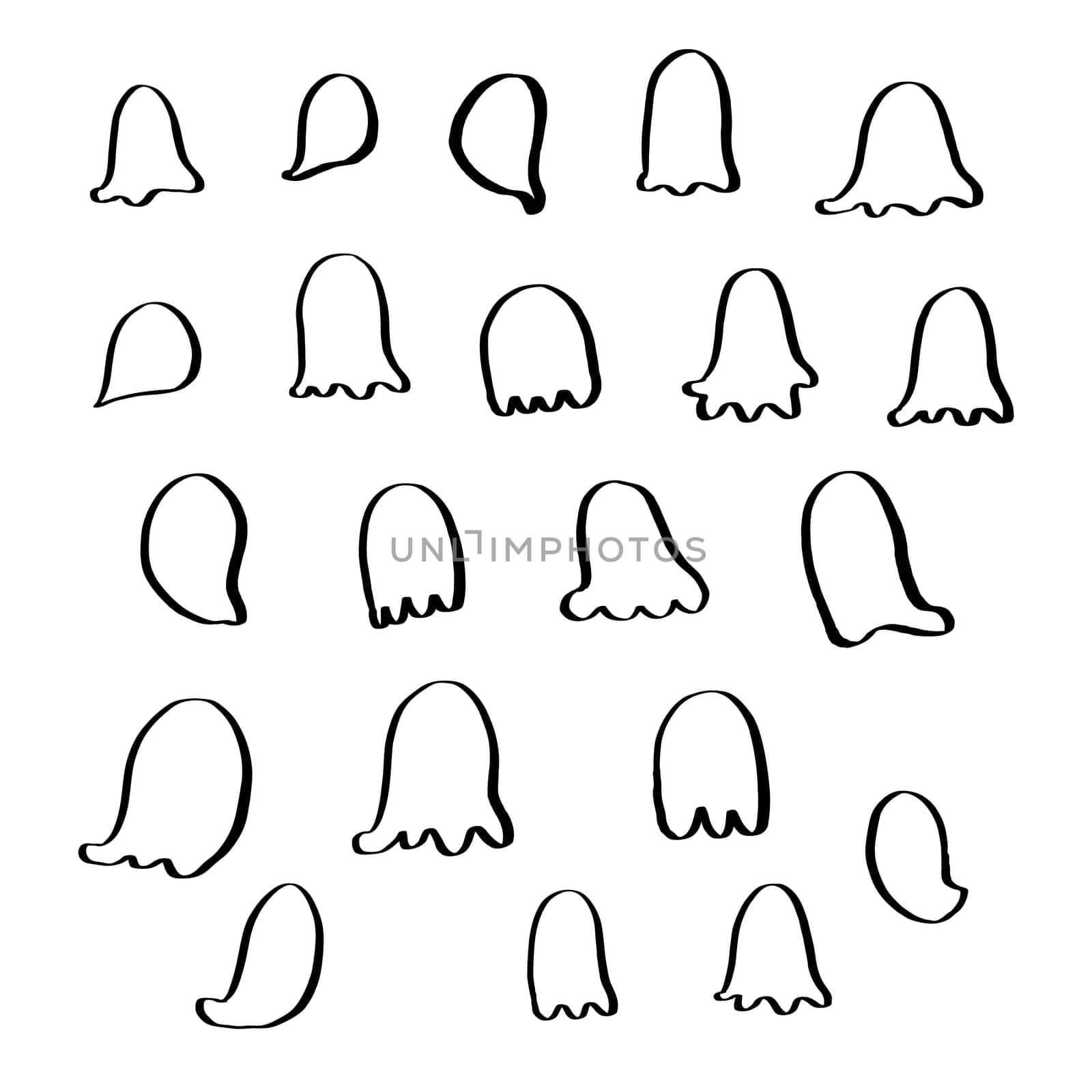 Set of ghosts of Halloween on background. Hand drawn holiday. Vector illustration