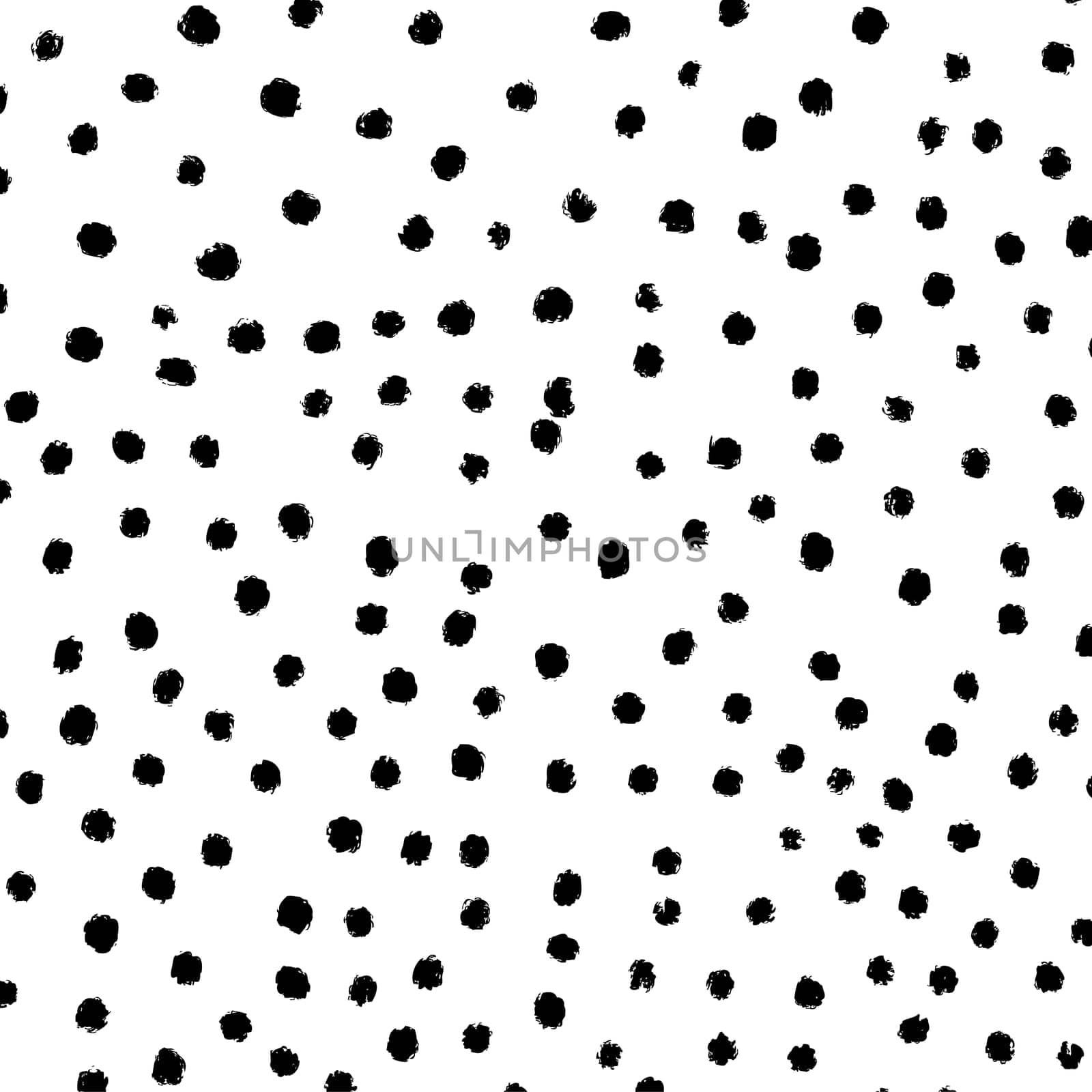 Black and white polka background. Hand drawn dot pattern design. Abstract illustration - vector