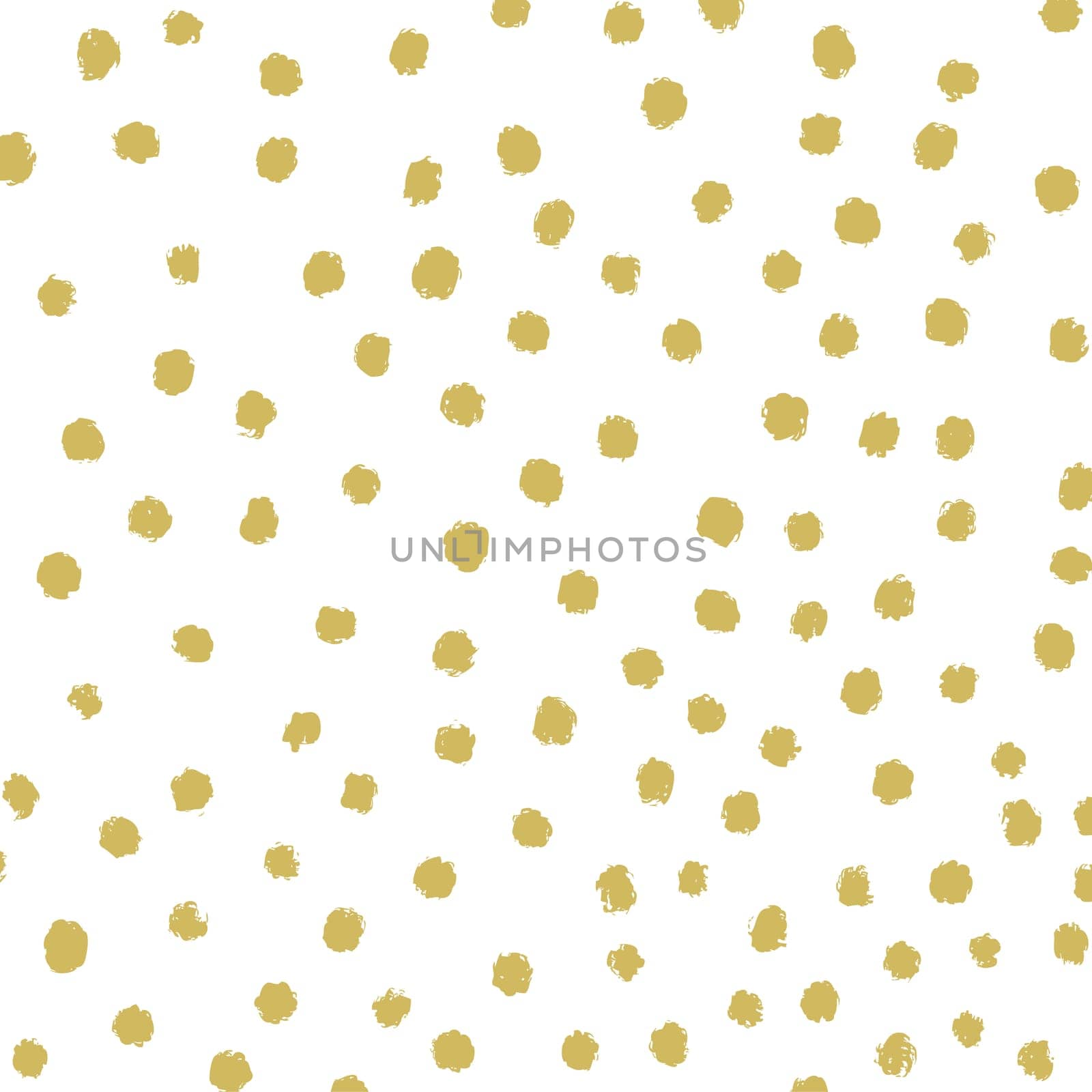 Hand drawn painted gold circles. Gold polka dot seamless pattern. Abstract illustration - vector