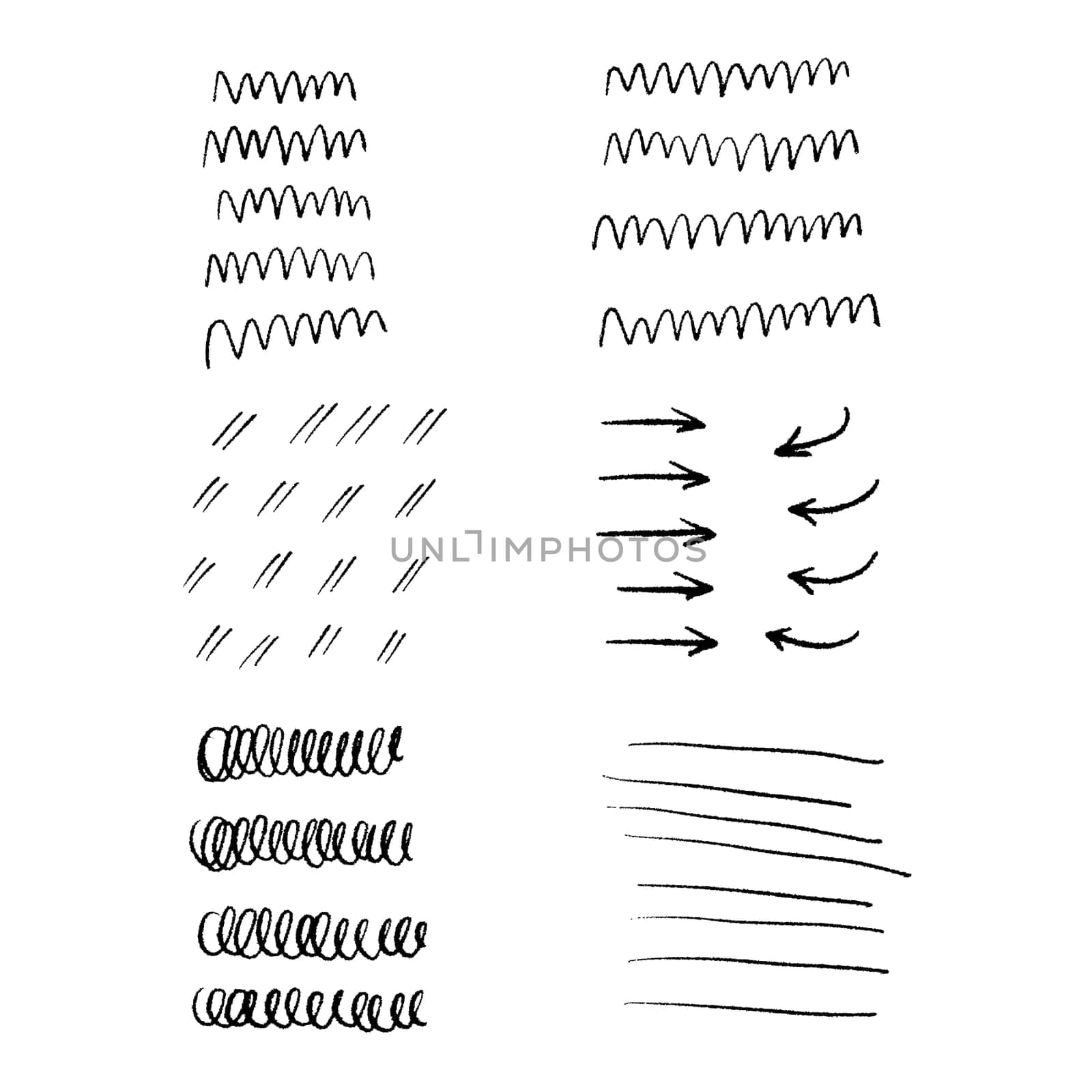 Hand drawn arrow set, abstract shapes doodle, collection of black direction sketch symbols, vector illustration graphic design elements - Vector 