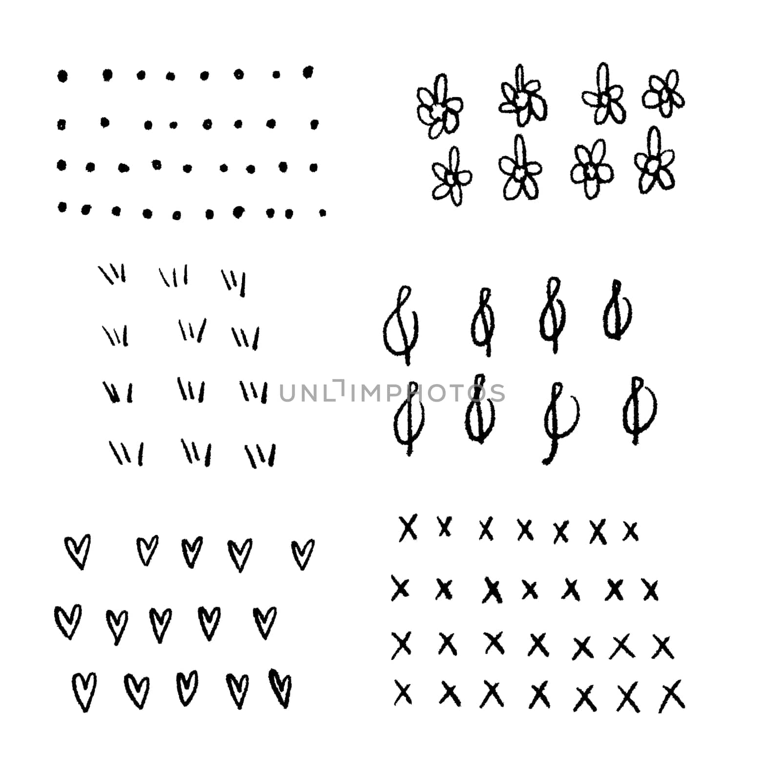 Hand drawn set, abstract shapes doodle, collection of black sketch symbols, vector illustration graphic design elements - Vector 