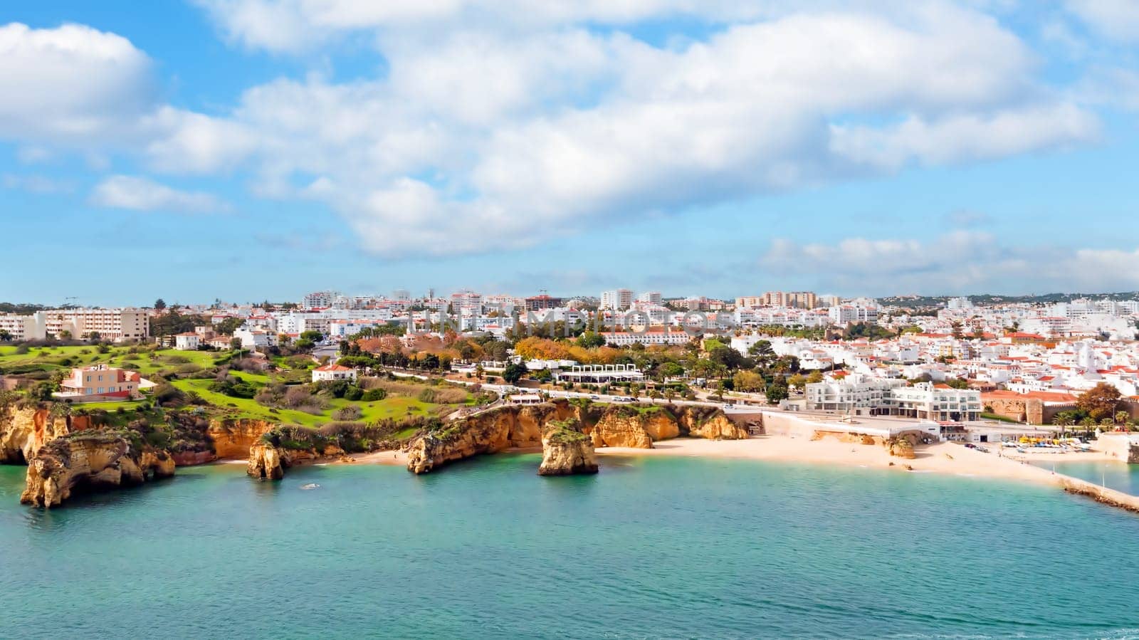 Aerial from the city Lagos in the Algarve in Portugal