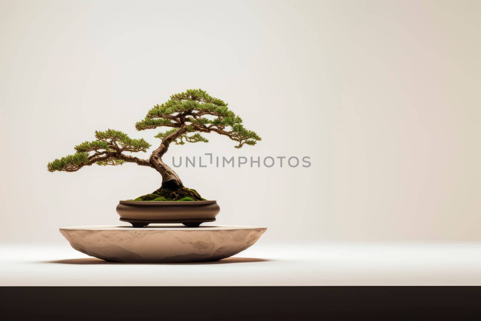 Miniature bonsai tree in a ceramic pot on a background with a copy space. by Spirina