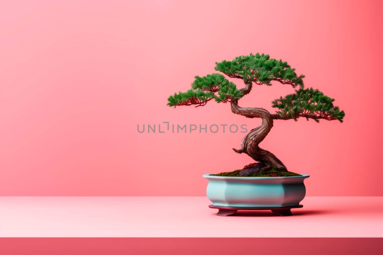 Miniature bonsai tree in a ceramic pot on a background with a copy space. by Spirina