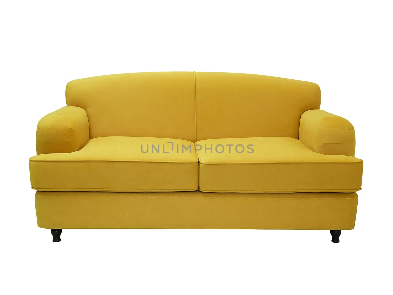 yellow fabric sofa isolated on white background, front view. couch, furniture in minimal style, interior, home design