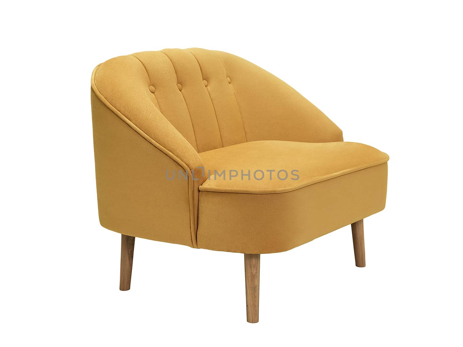 modern yellow fabric sofa isolated on white background, side view. retro couch, furniture in minimal style, interior, home design