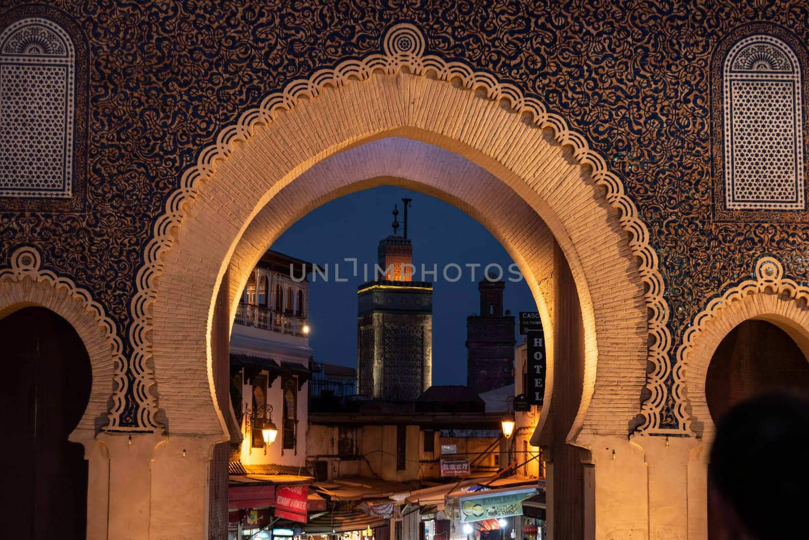 Famous town gate Bab Boujloud in the medina of Fes, Morocco