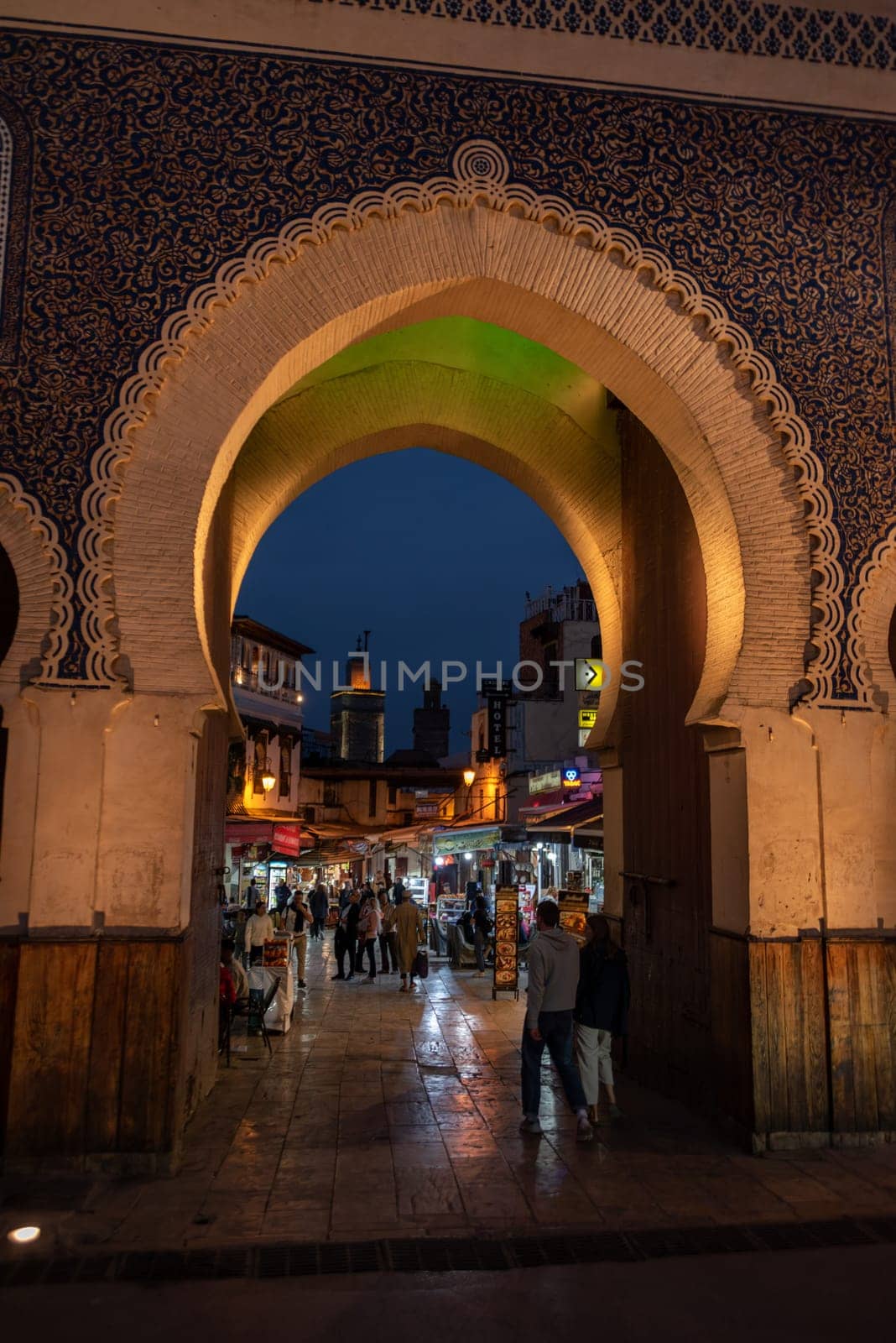 Famous town gate Bab Boujloud in the medina of Fes, Morocco