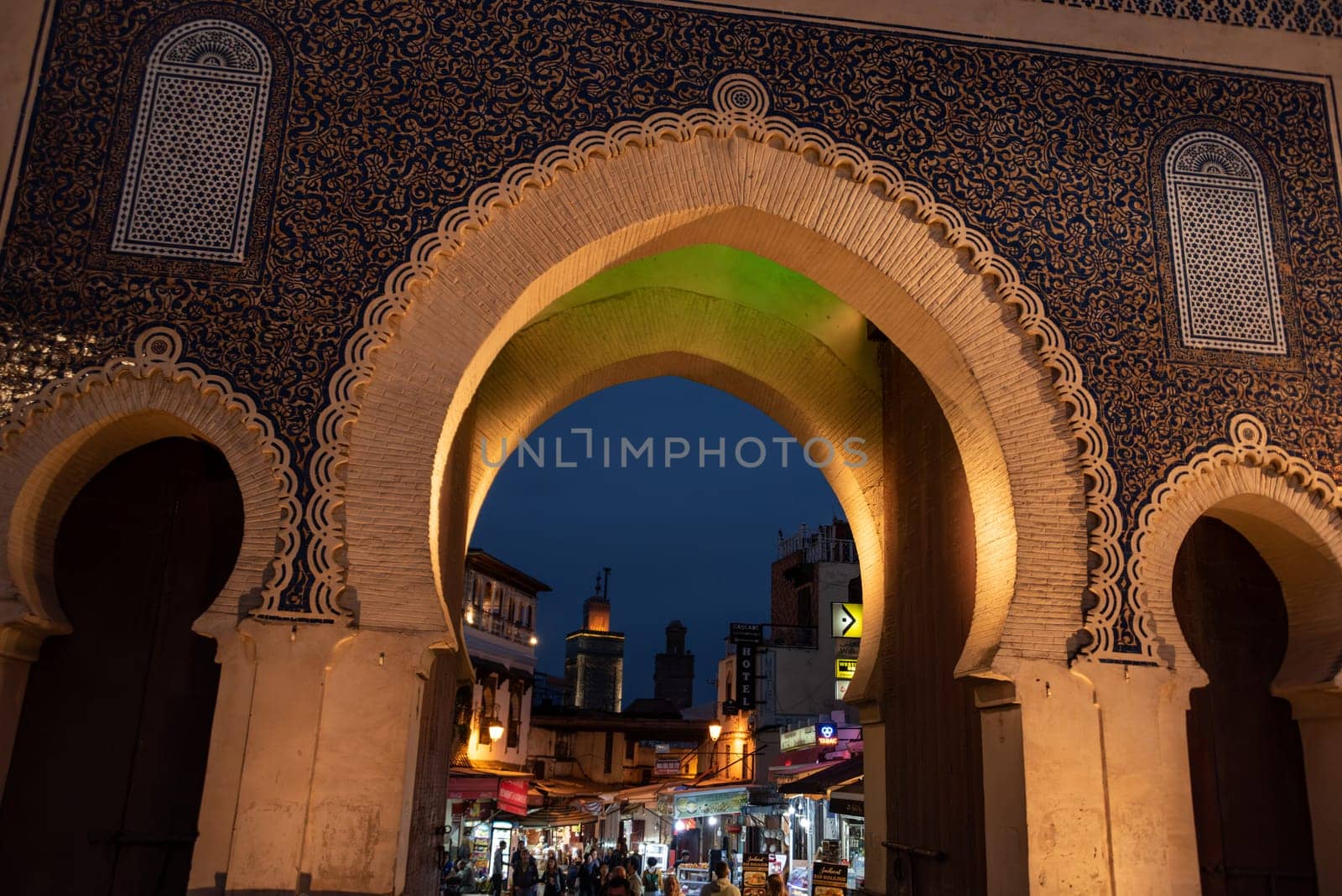 Famous town gate Bab Boujloud in the medina of Fes, Morocco