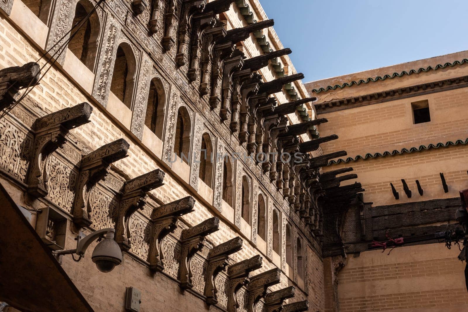 Famous water clock Dar Al-Magana in the medina of Fes, a former old engineering masterpiece, Morocco