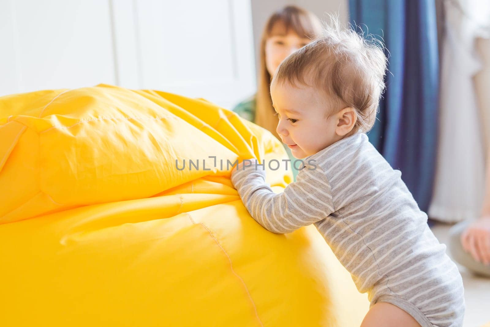 child and toddler concept - curious baby in the room by Satura86