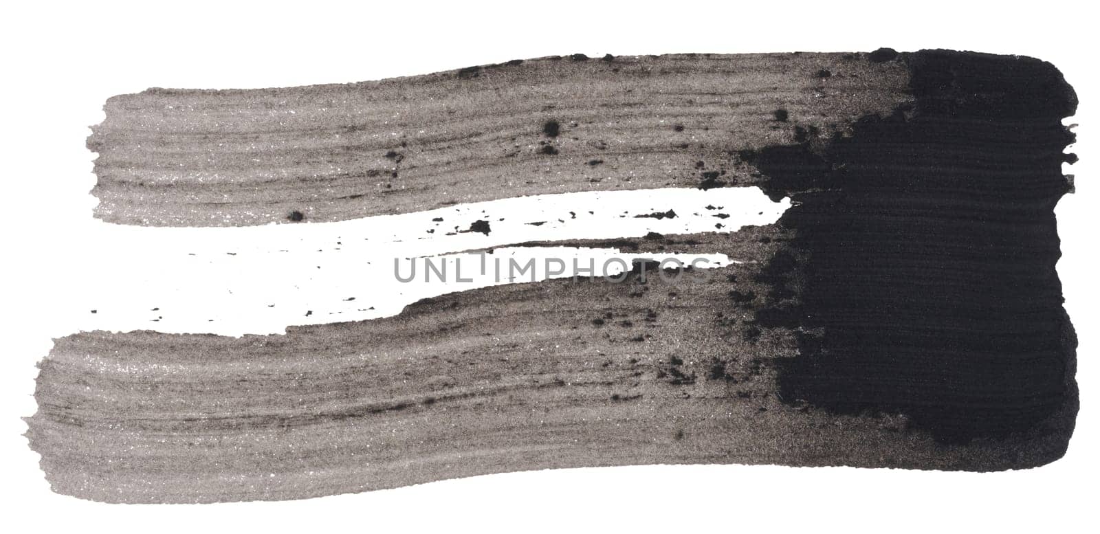 Watercolor brush stroke of black paint, on a white isolated background	
