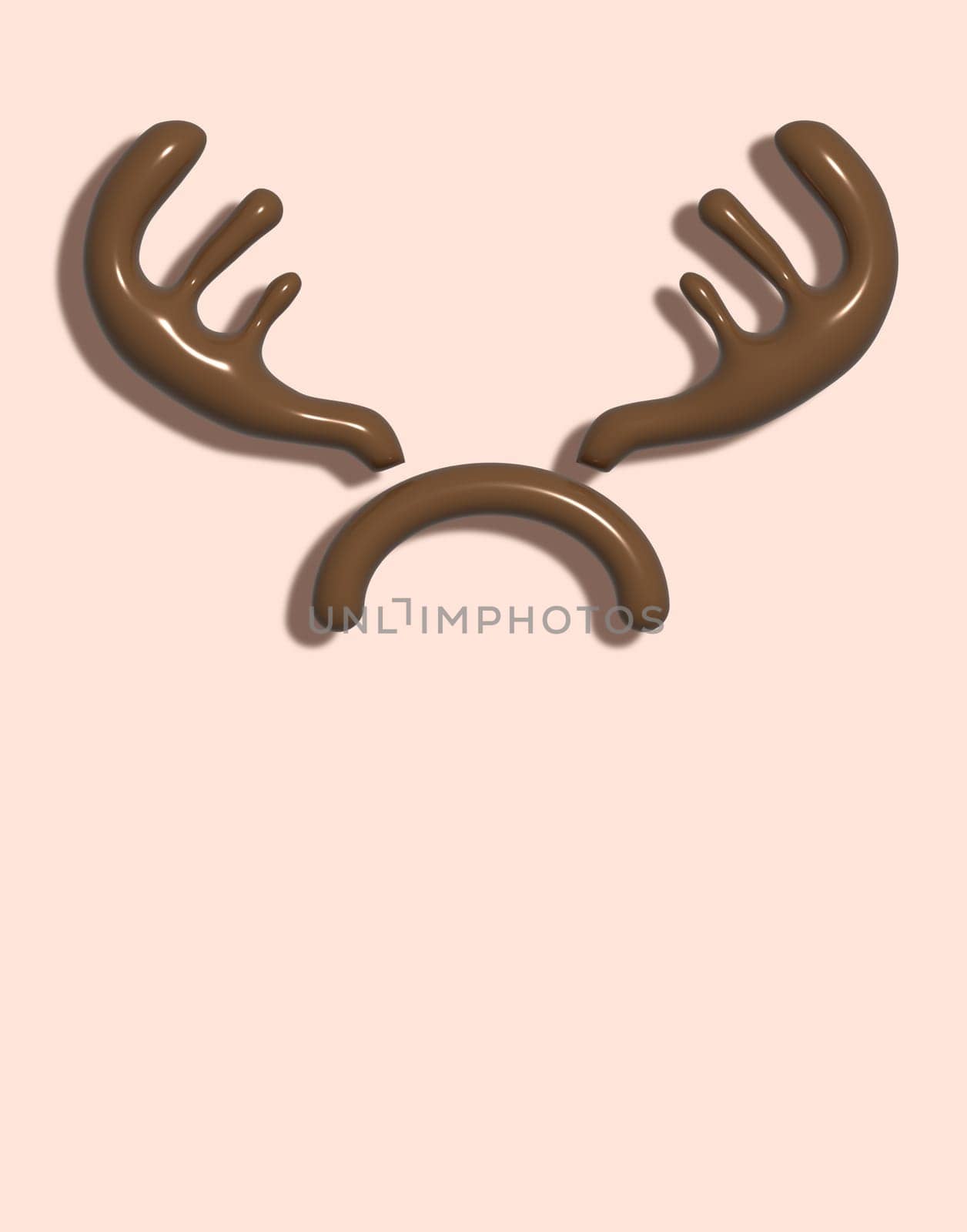 Brown deer antlers on a beige background, 3D rendering illustration by ndanko