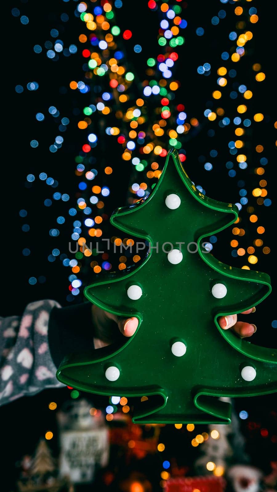 Christmas decorations. Colorful Christmas lights background