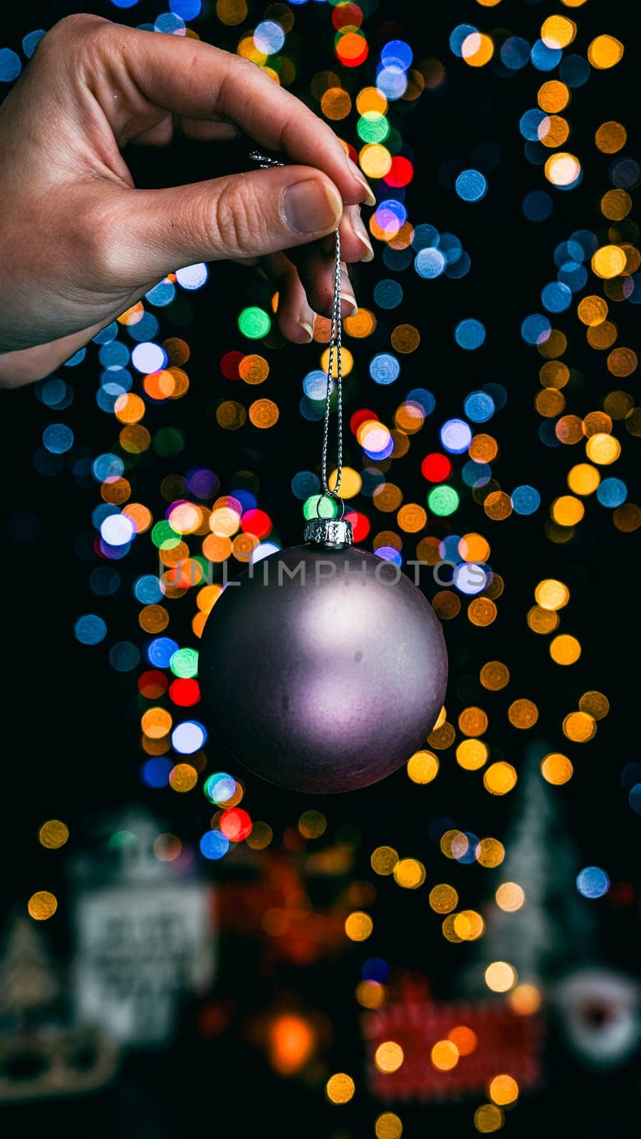 Christmas decorations. Colorful Christmas lights background by vladispas