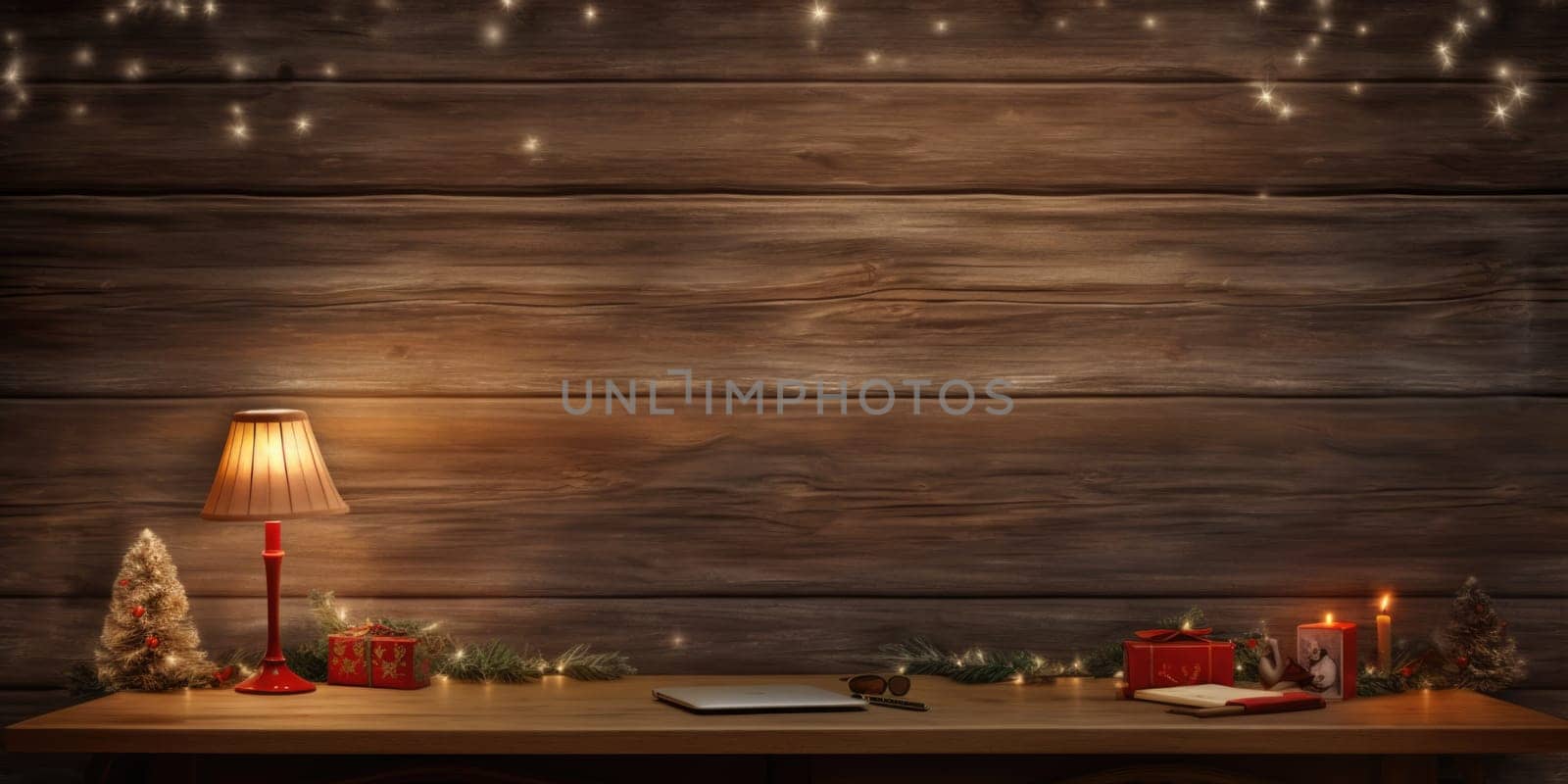 wider view of wooden desk with christmas decor comeliness by biancoblue