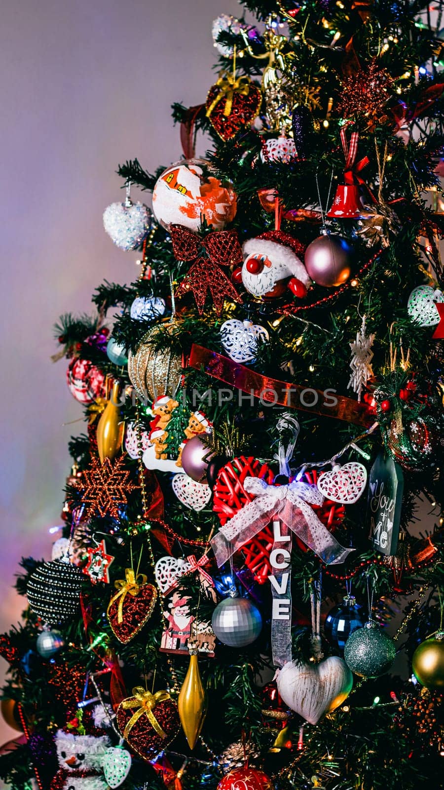 Christmas decorations. Colorful Christmas lights background by vladispas