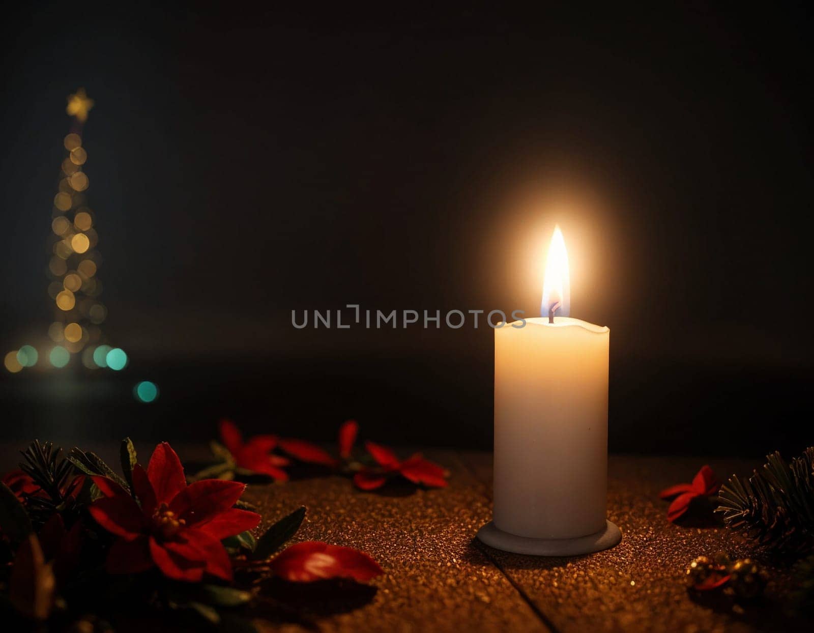 Candle and flowers. High quality illustration