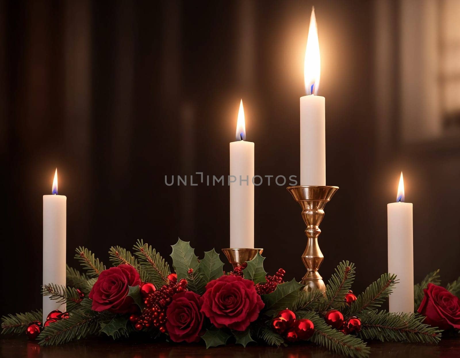 Candle and flowers. High quality illustration