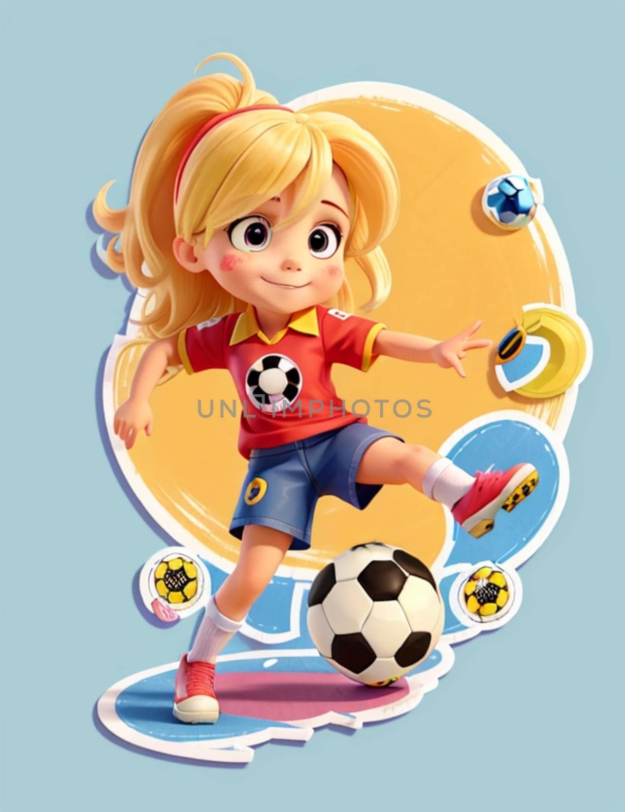 girl playing soccer 3d funny character ai generative art