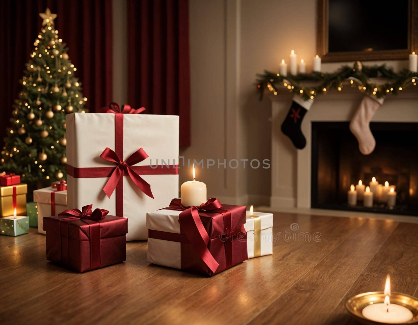 Lovely Christmas background with gifts and decorations by NeuroSky