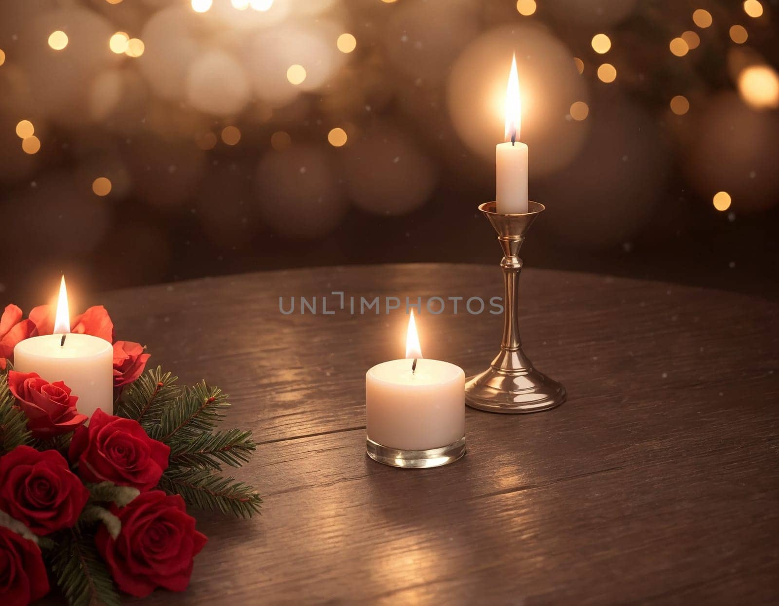 Candle and flowers. High quality illustration