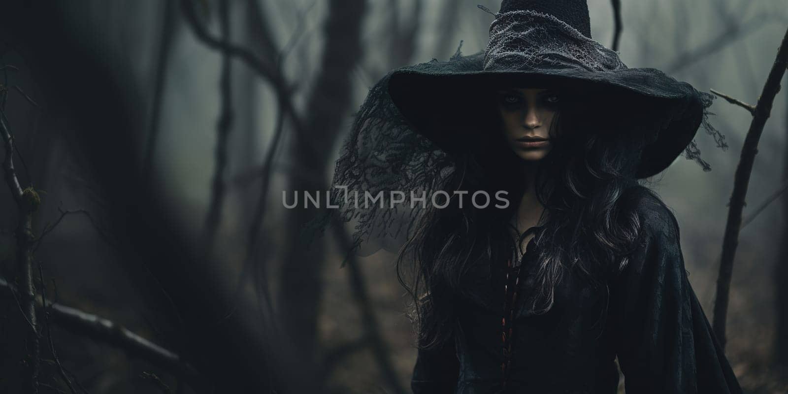 Creepy witch in the mysterious forest, wizardry and witchcraft concept by Kadula