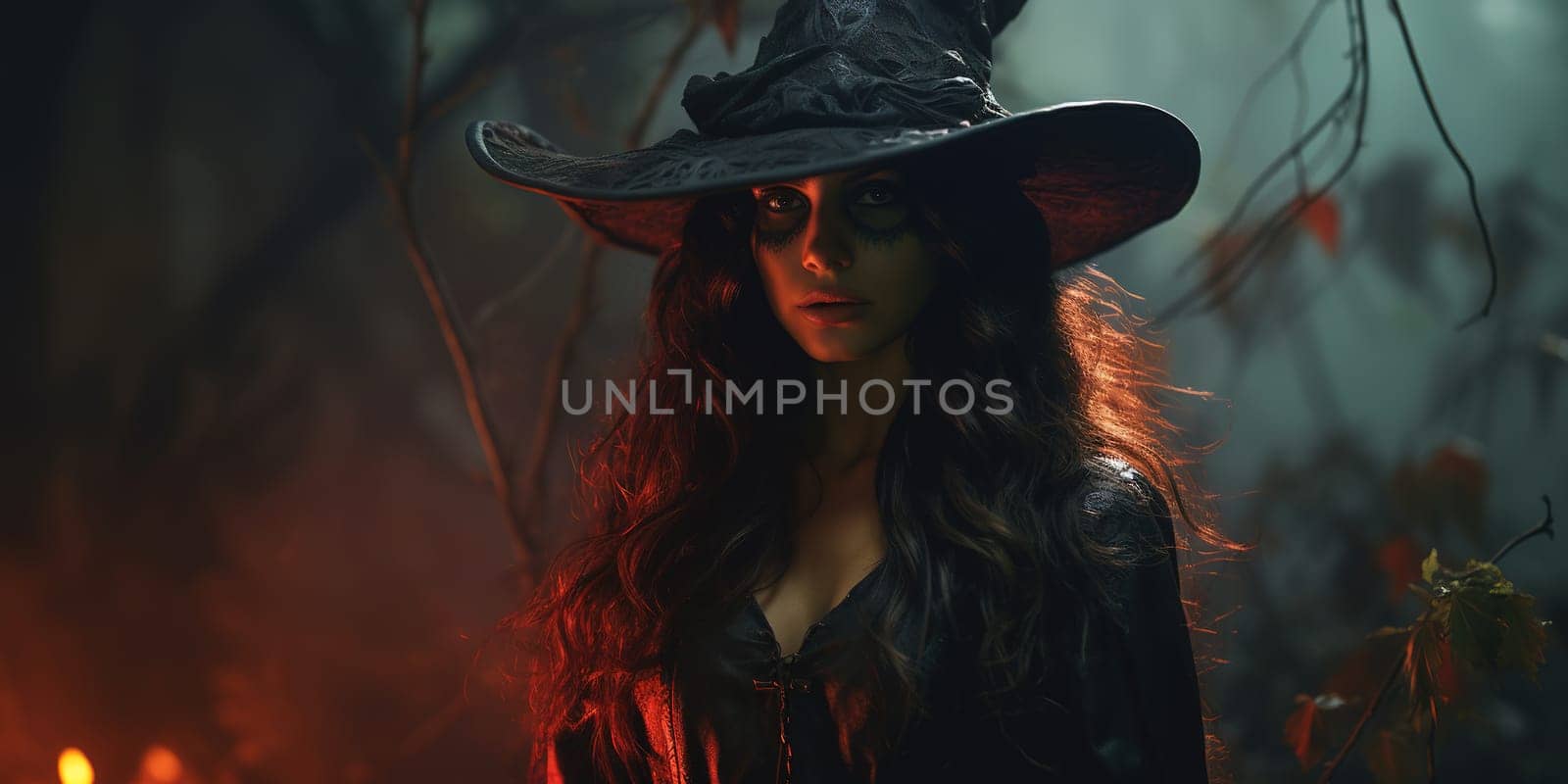 Creepy witch in a mysterious forest, wizardry and witchcraft concept