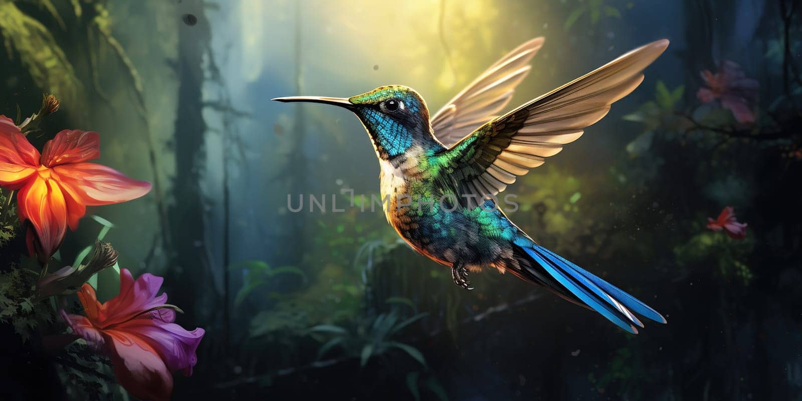 Colorful hummingbird in the jungle, wildlife and nature concept by Kadula