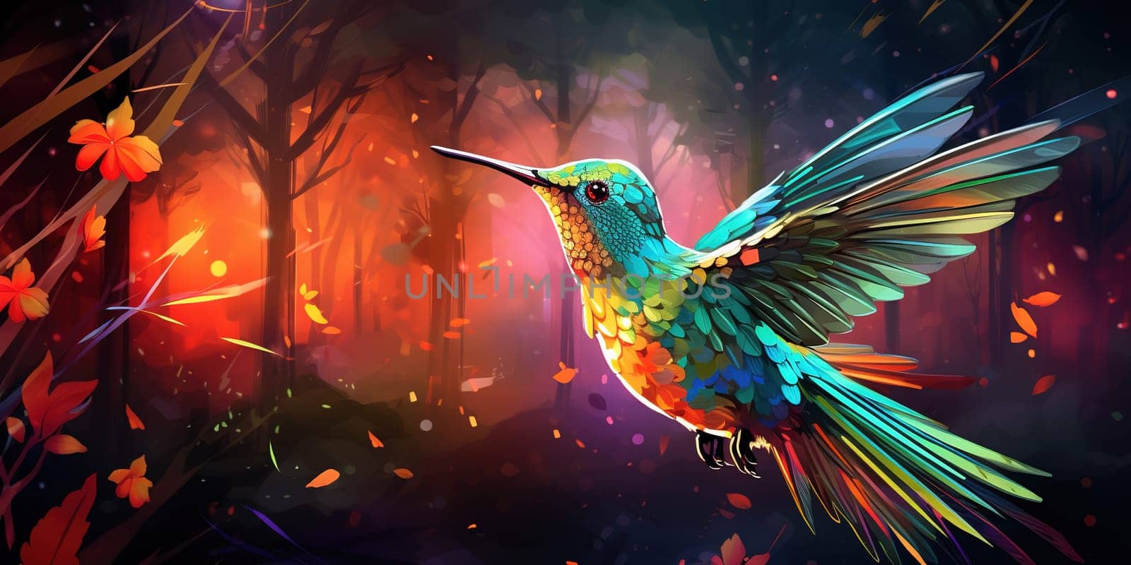 Colorful hummingbird in the jungle, wildlife and nature concept by Kadula