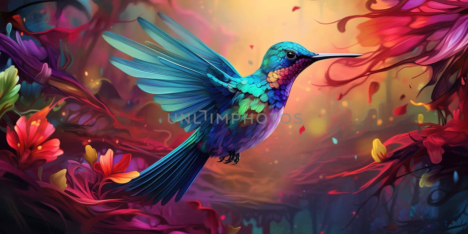 Colorful hummingbird in a jungle, wildlife and nature concept