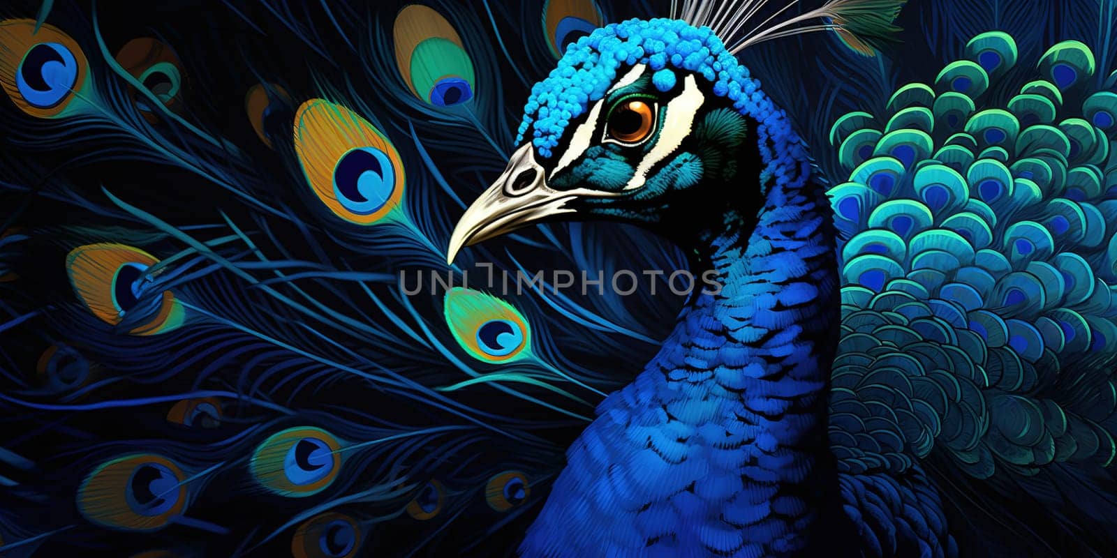 Beautiful peacock peafowl, which has very long tail feathers that have an eye-like markings and can be erected and fanned out in display