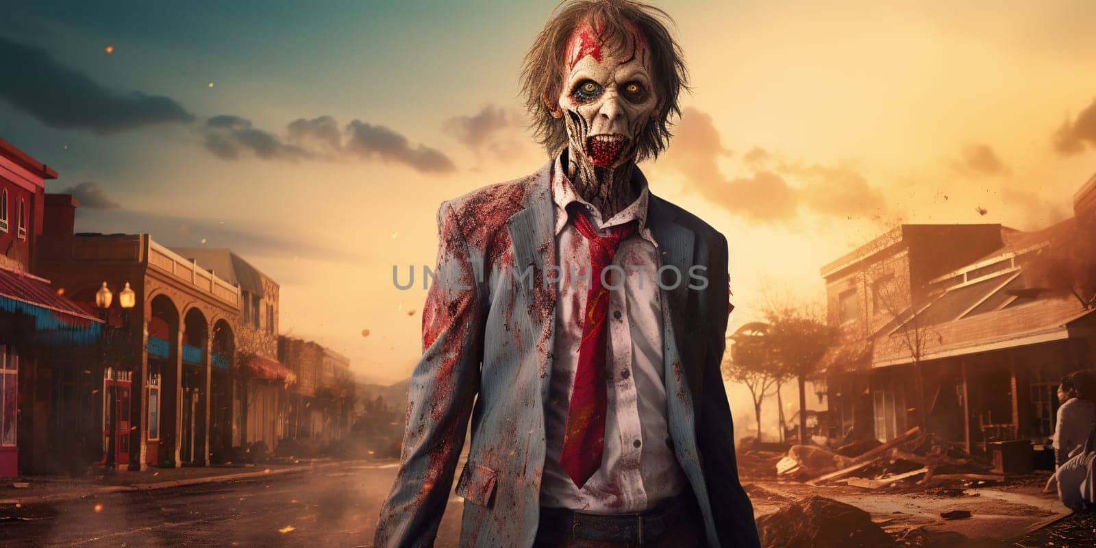 Creepy and spooky zombie in an apocalypse world