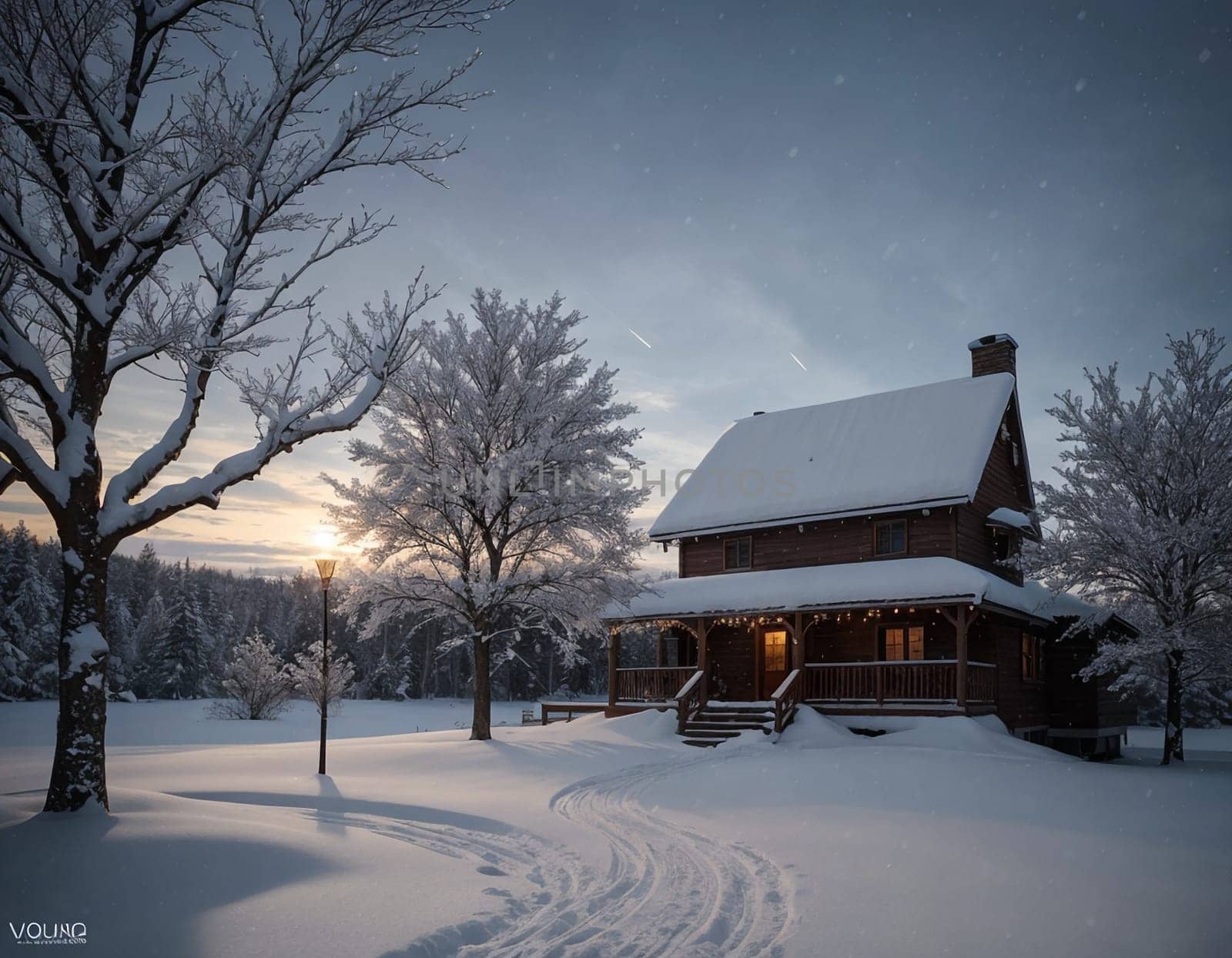 Beautiful winter landscape. High quality illustration