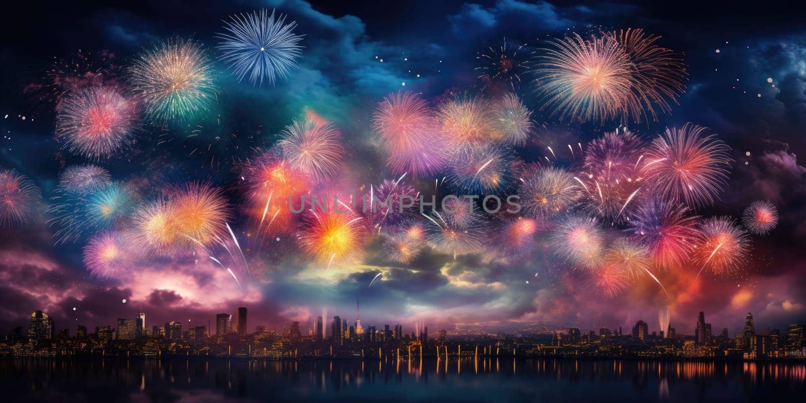 Firework explosion in the night sky celebrating happy new year 2024 by biancoblue