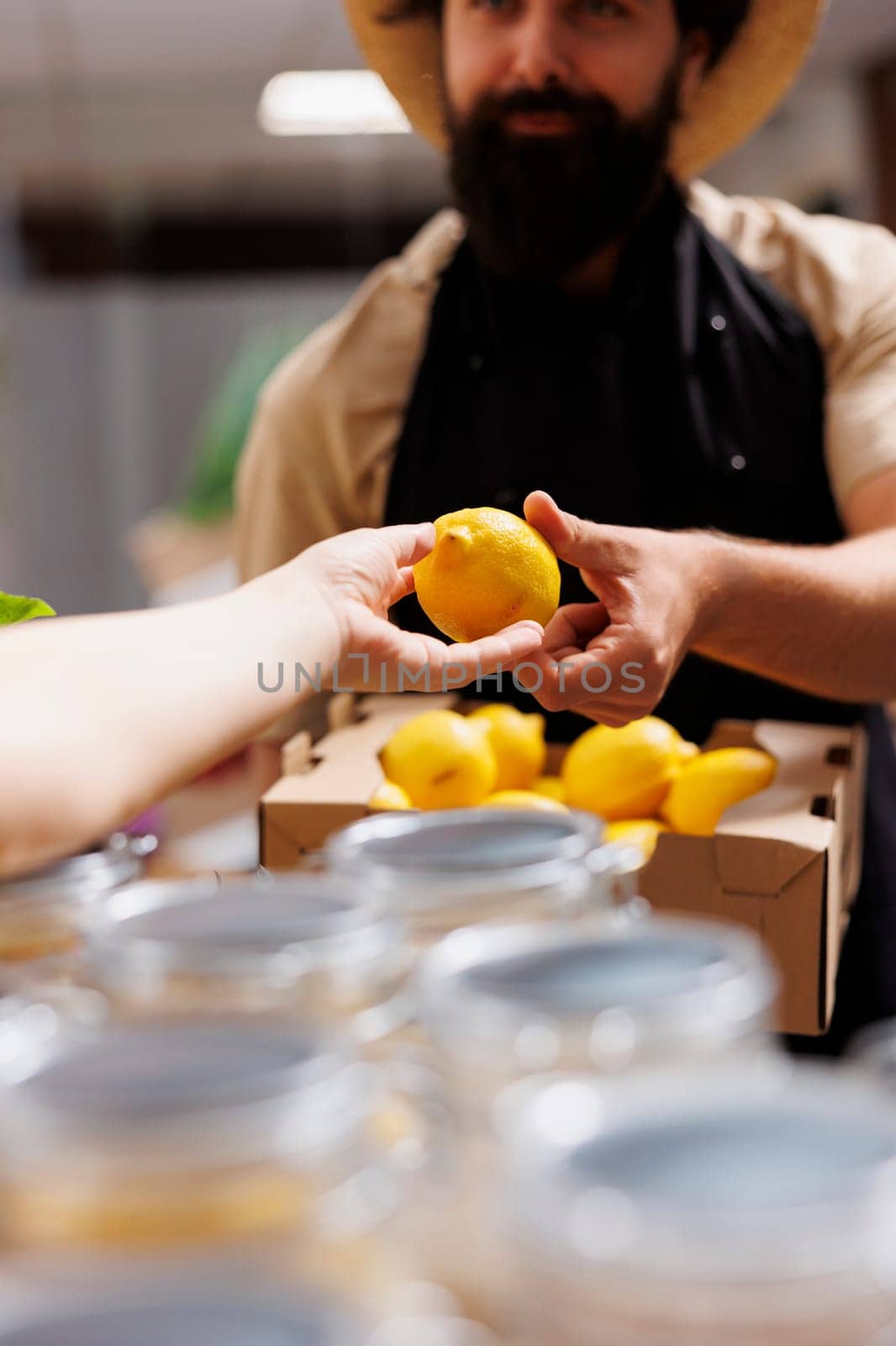 Customer shops for organic fruits by DCStudio
