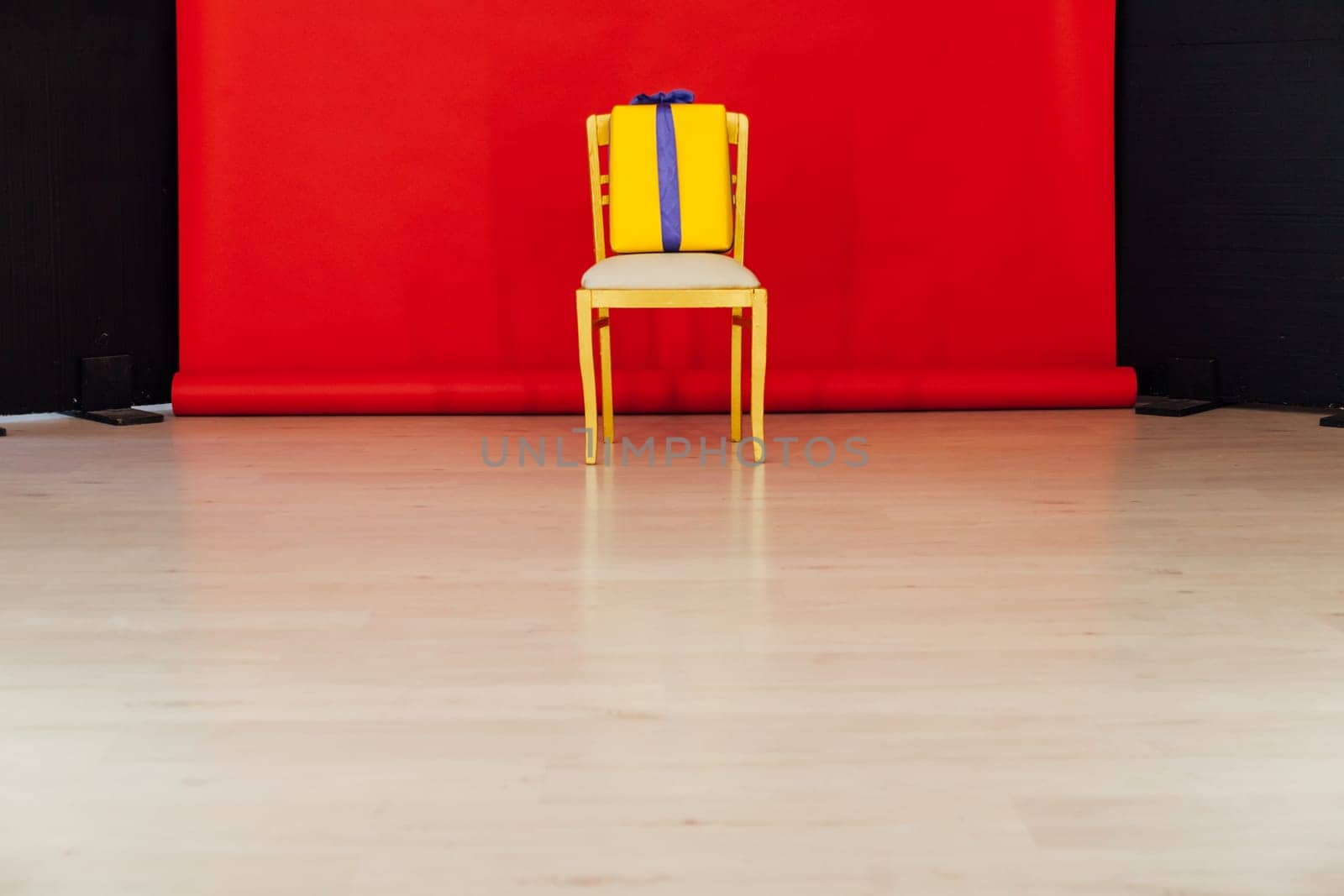 red black background room and golden chair by Simakov