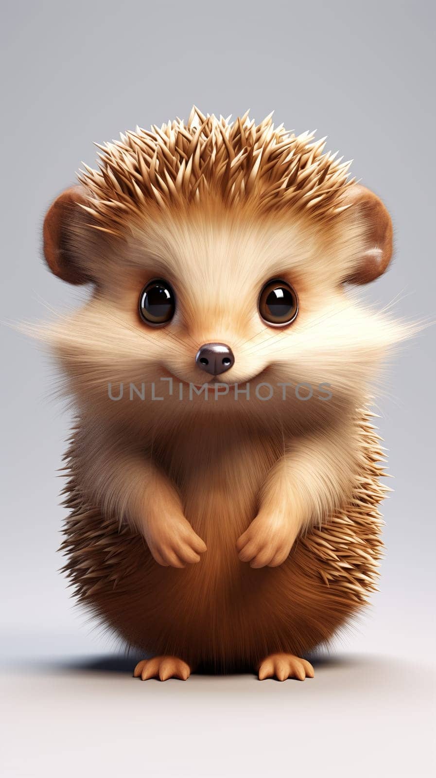 a realistic tiny and adorable hedgehog on a grey background - generative AI