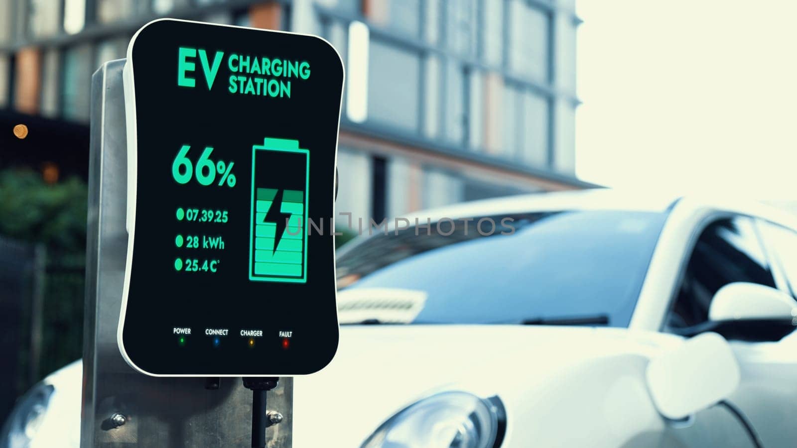 EV charging station display battery status interface for electric car. Peruse by biancoblue