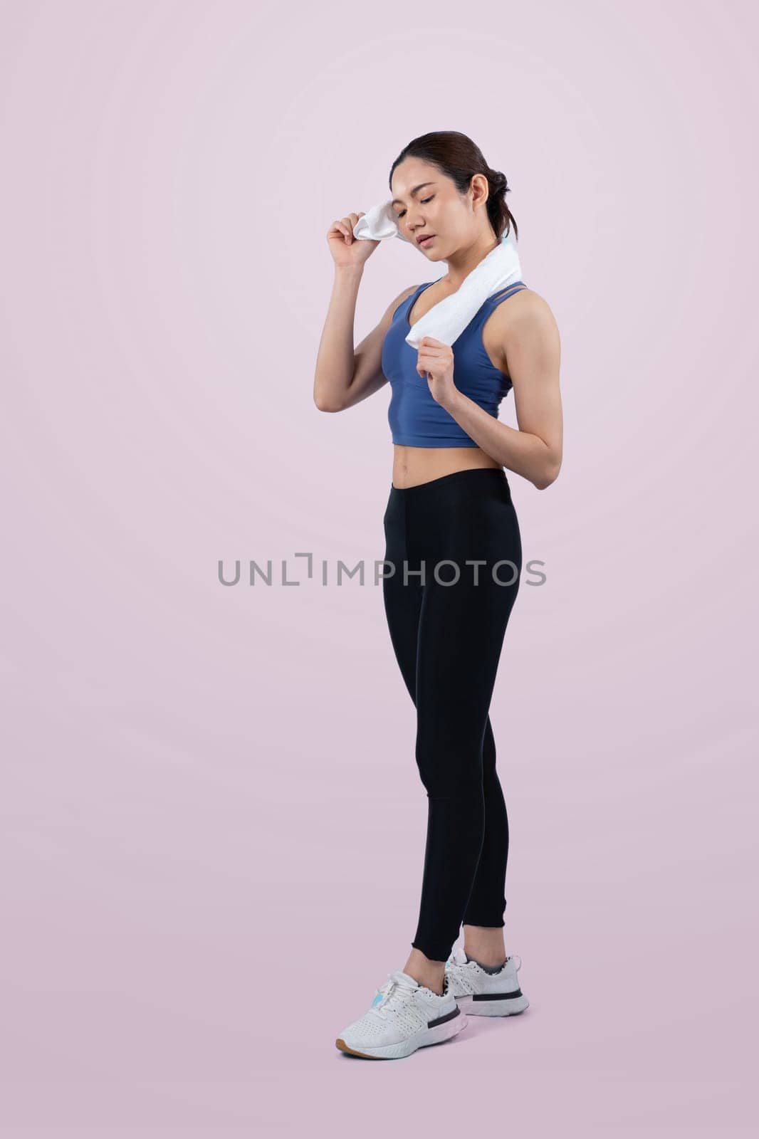 Full body attractive girl engage in her pursuit of healthy lifestyle. Vigorous by biancoblue