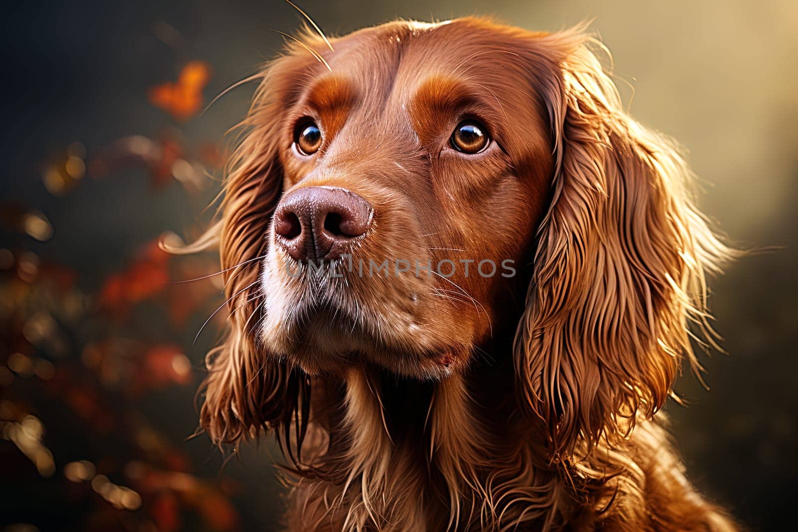 Portrait of a red cocker spaniel, cropped photo close-up. Ai generative art