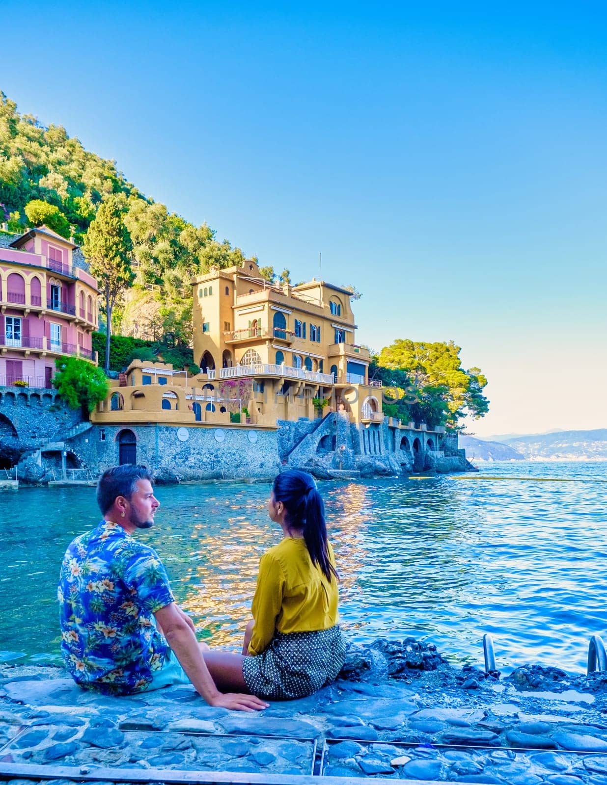 Portofino, Italy Europe Portofino in Liguria, Italy. Genoa Couple man and woman visiting Italy by fokkebok