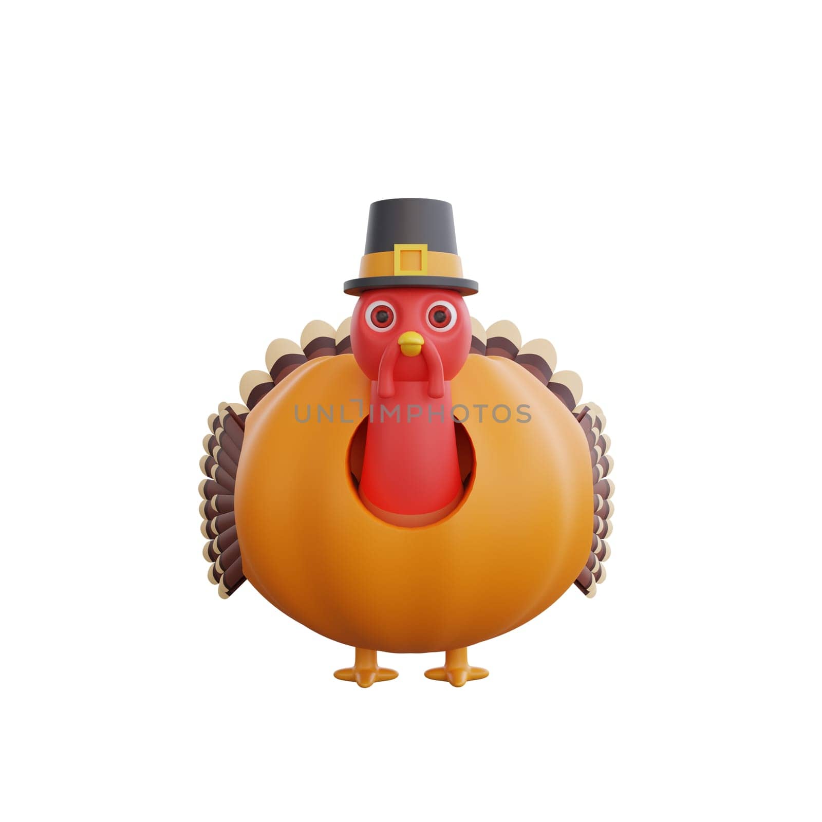 3D illustration of a Thanksgiving Turkey in a pumpkin costume by Rahmat_Djayusman