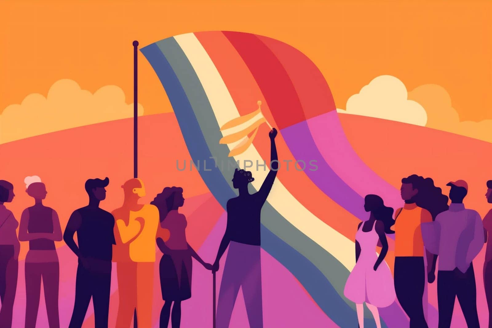 group concept flag freedom celebration community parade homosexual pride rainbow. Generative AI. by Vichizh