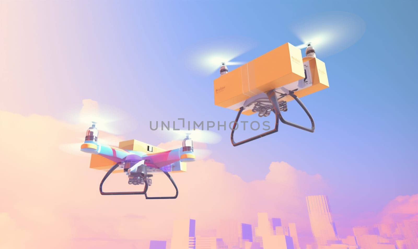 helicopter technology drone delivery fly cargo fast air blue aircraft. Generative AI. by Vichizh