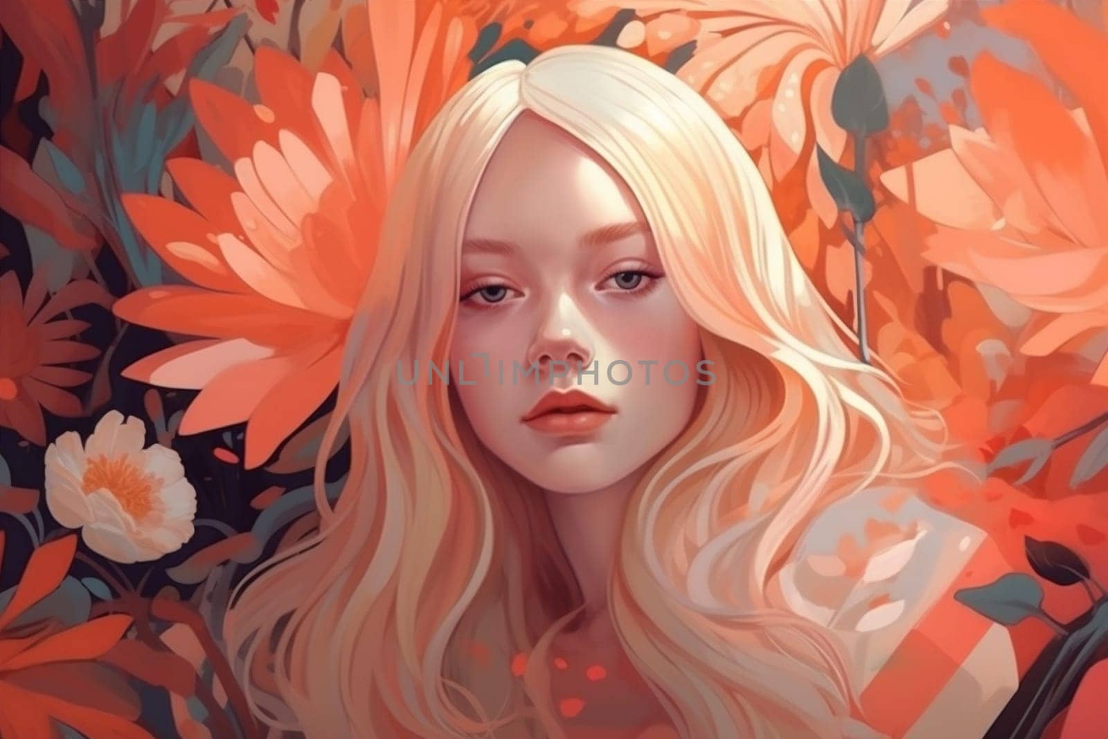 woman face portrait colourful flower romantic trend girl pastel tender beauty. Generative AI. by Vichizh