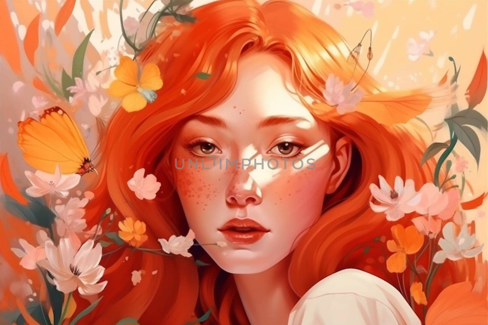 woman trend flower portrait pastel beauty fashion face tender colourful girl. Generative AI. by Vichizh